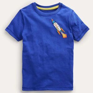 Mini Boden Boys Kids Short Sleeve Blue Superstitch Rocket Tee Shirt. 6-7. 6. 7.